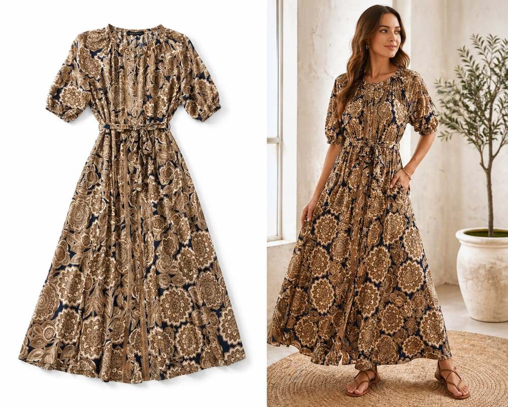 Tommy Hilfiger Floral Paisley Tie-Waist Midi Dress Size M